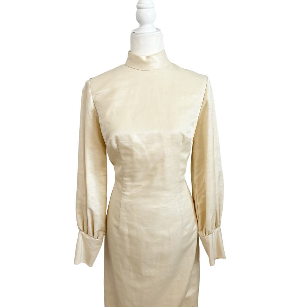 Vintage 1960s Silk Shantung Maxi Dress Gown Small Yellow - Picture 3 of 13
